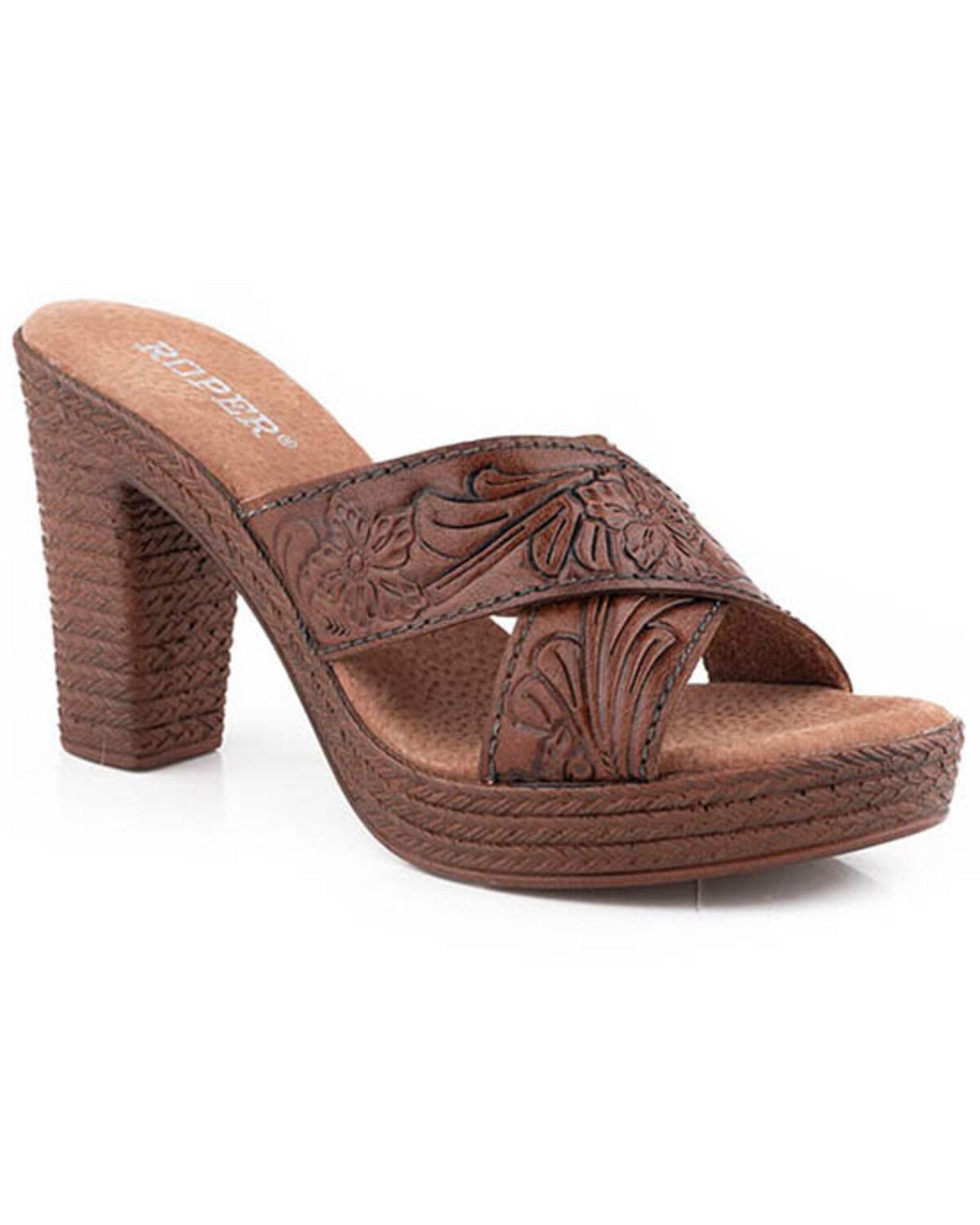 Roper Women's Mika Tooled Heels, Tan, hi-res