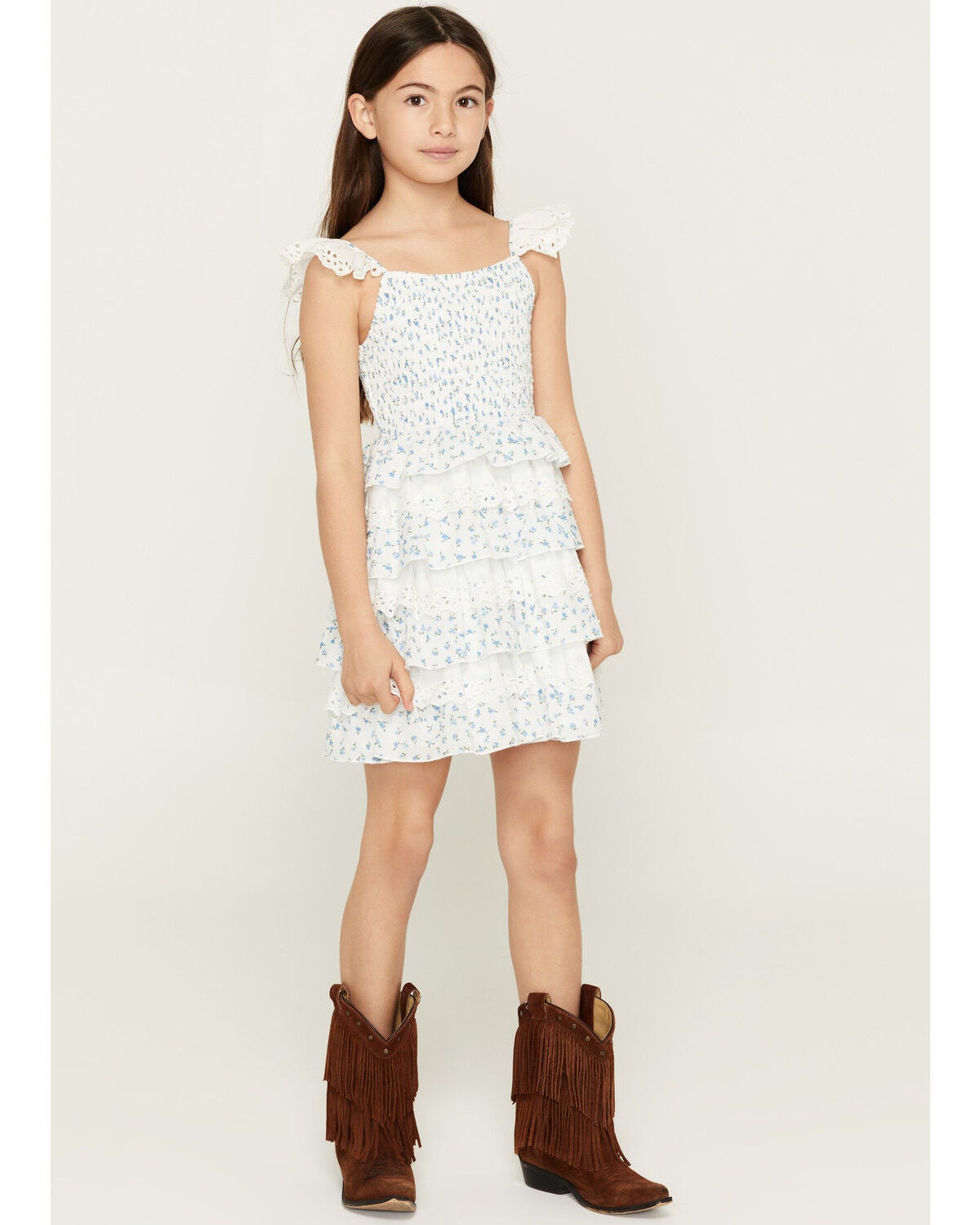 Image #1 - Sugar California Girls' Floral Print Lace Dress, Ivory, hi-res