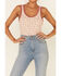 Wild Moss Women's Taupe Floral Ribbed Pointelle Tank Top , Taupe, hi-res