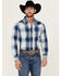 Image #1 - Wrangler Retro Men's Premium Plaid Print Long Sleeve Snap Western Shirt, Blue, hi-res