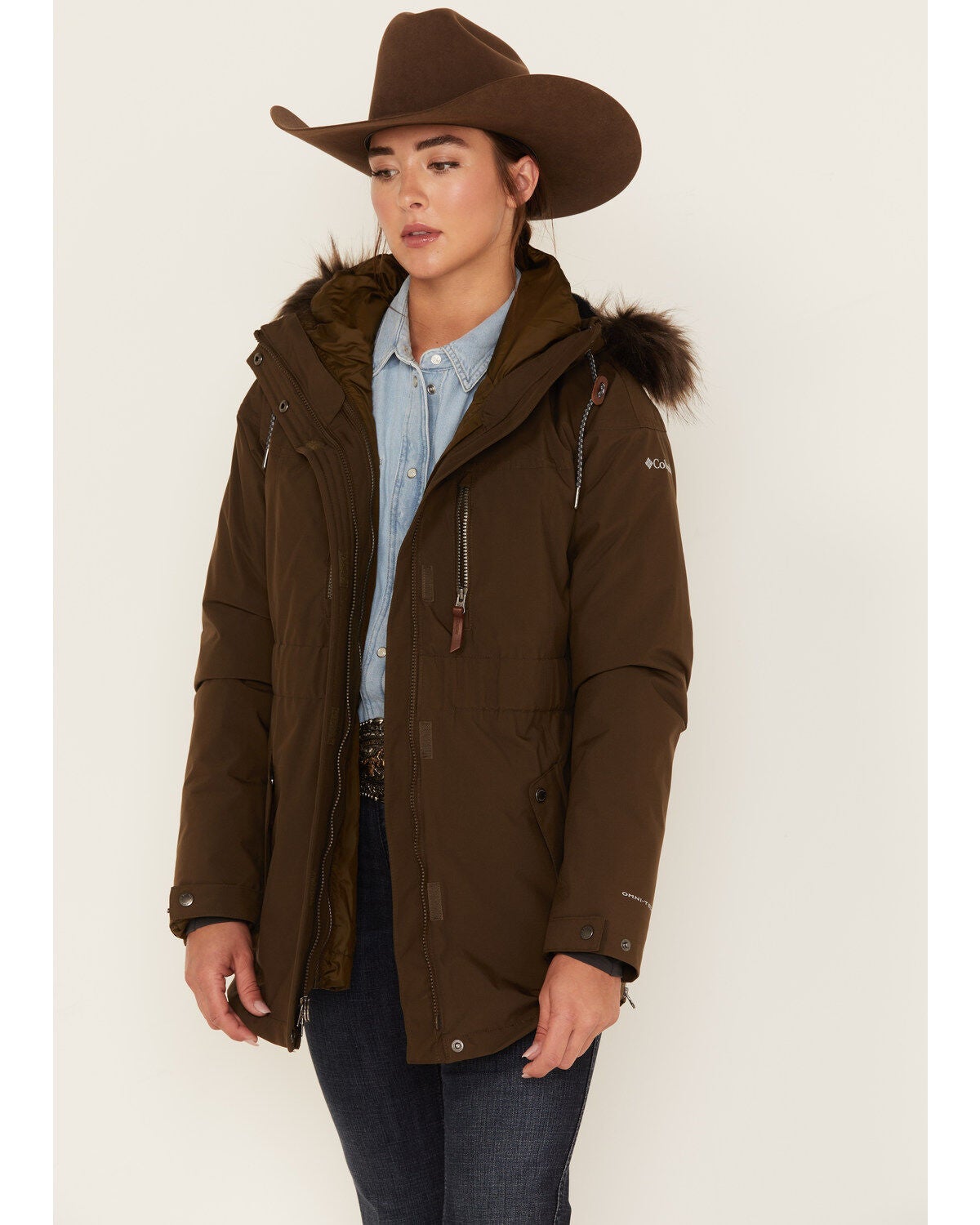 Columbia Women's Payton Faux Fur Interchange Omni-Tech Jacket, Olive, hi-res