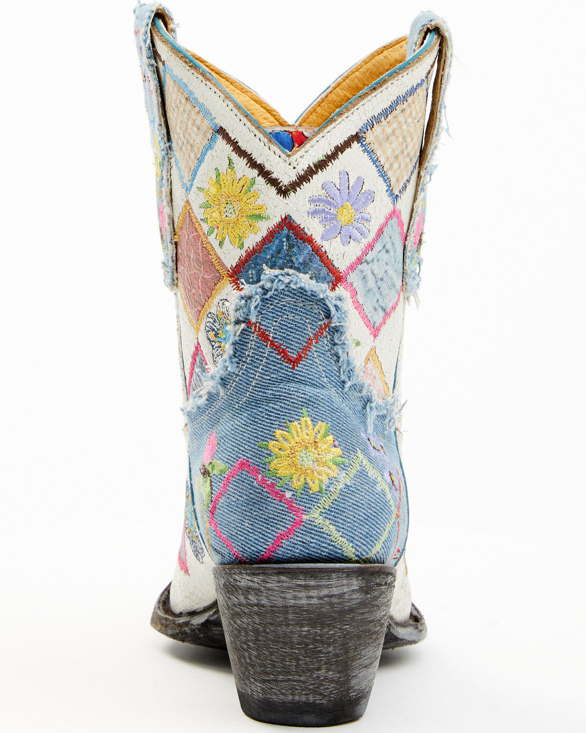 Image #5 - Yippee Ki Yay by Old Gringo Women's Heirloom Short Embroidered Patchwork Booties - Round Toe, White, hi-res