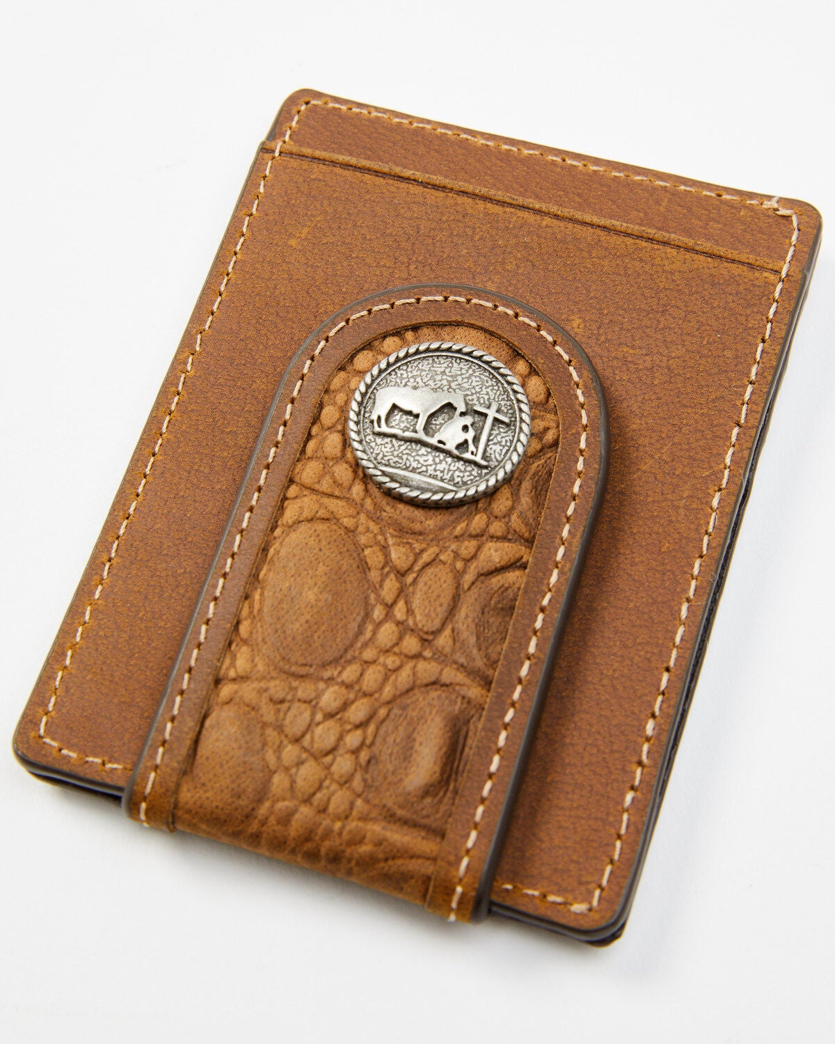 Cody James Men's Crocodile Embossed Money Clip Wallet, Brown, hi-res