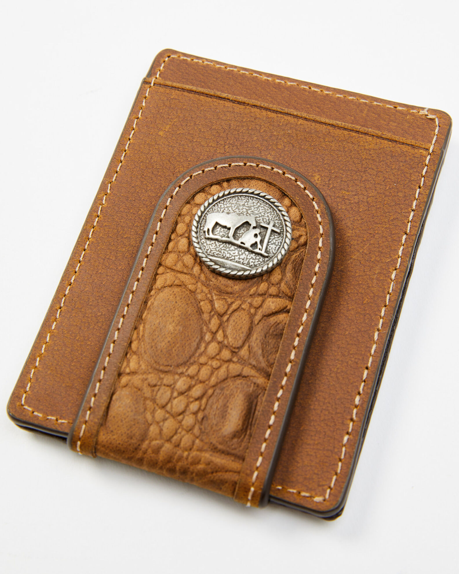 Magnetic money clip in genuine crocodile leather, brown