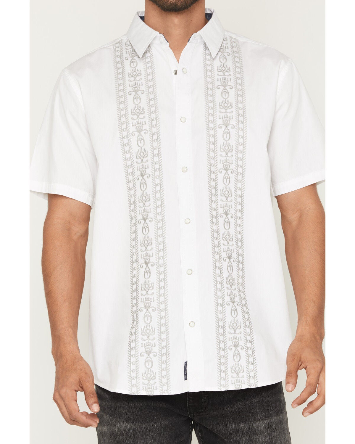 Image #3 - Moonshine Spirit&reg; Men's Gaucho Vertical Embroidered Short Sleeve Snap Western Shirt, White, hi-res