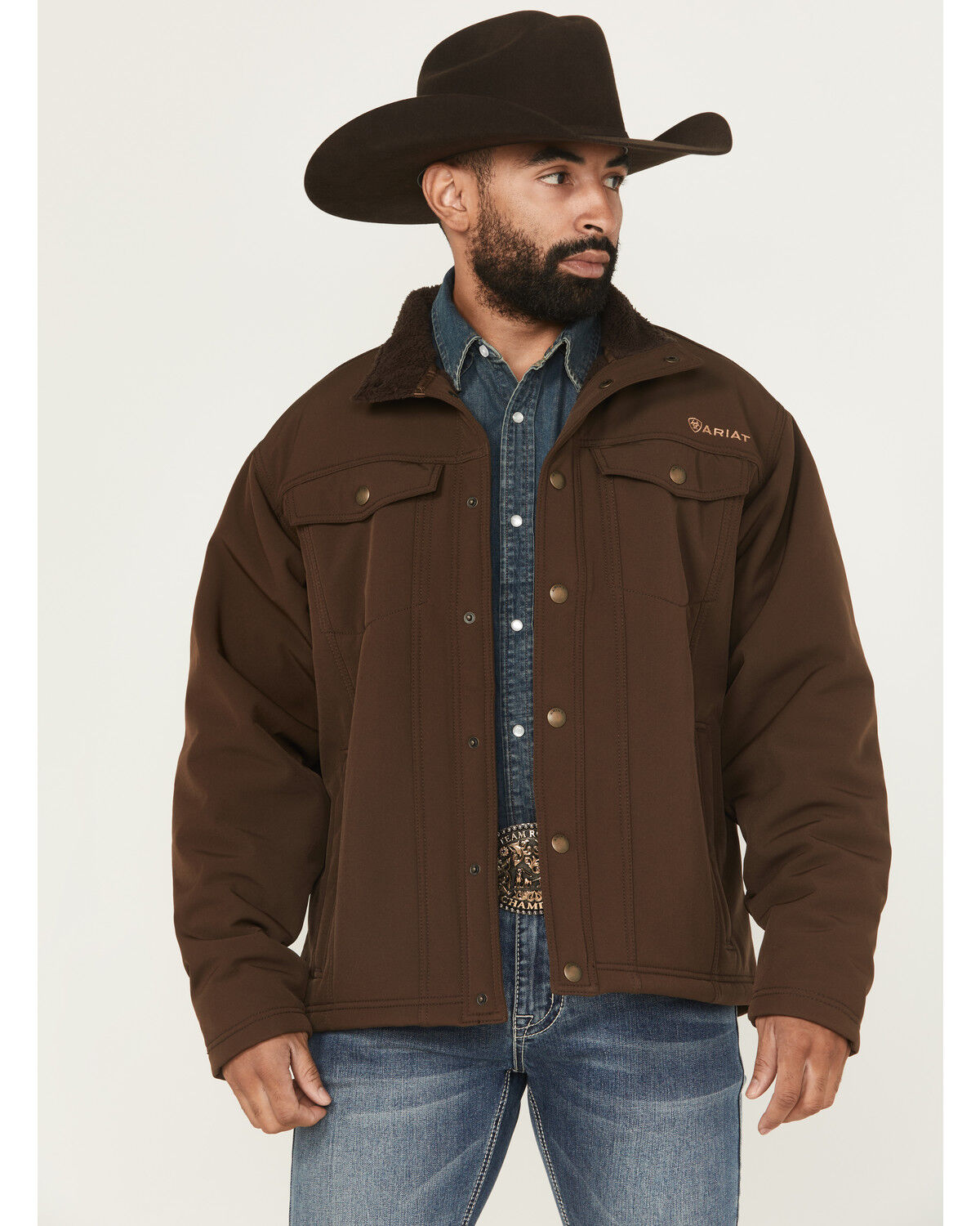 Image #1 - Ariat Men's Vernon Sherpa 2.0 Snap jacket, Dark Brown, hi-res