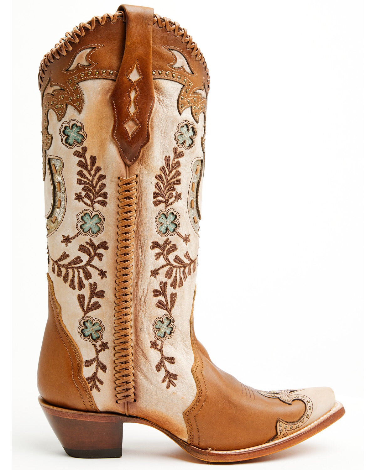 Image #2 - Corral Women's Honey Horseshoe Overlay Western Boots - Snip Toe, Honey, hi-res