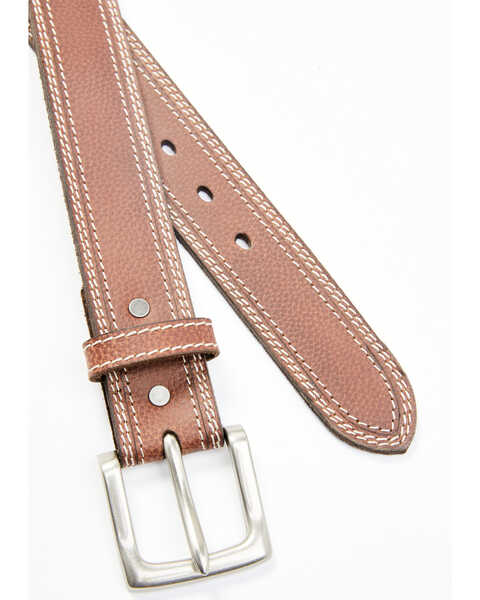 Hawx Men's Brown Triple Contrast Stitch Leather Work Belt, Brown, hi-res