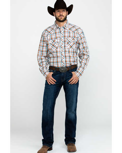 Image #6 - Wrangler 20X Men's Advanced Comfort Orange Plaid Long Sleeve Western Shirt , Orange, hi-res