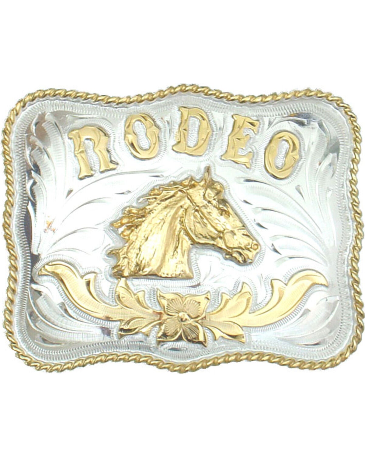 Western Express Men's Rodeo Horsehead German Silver Belt Buckle, Silver, hi-res