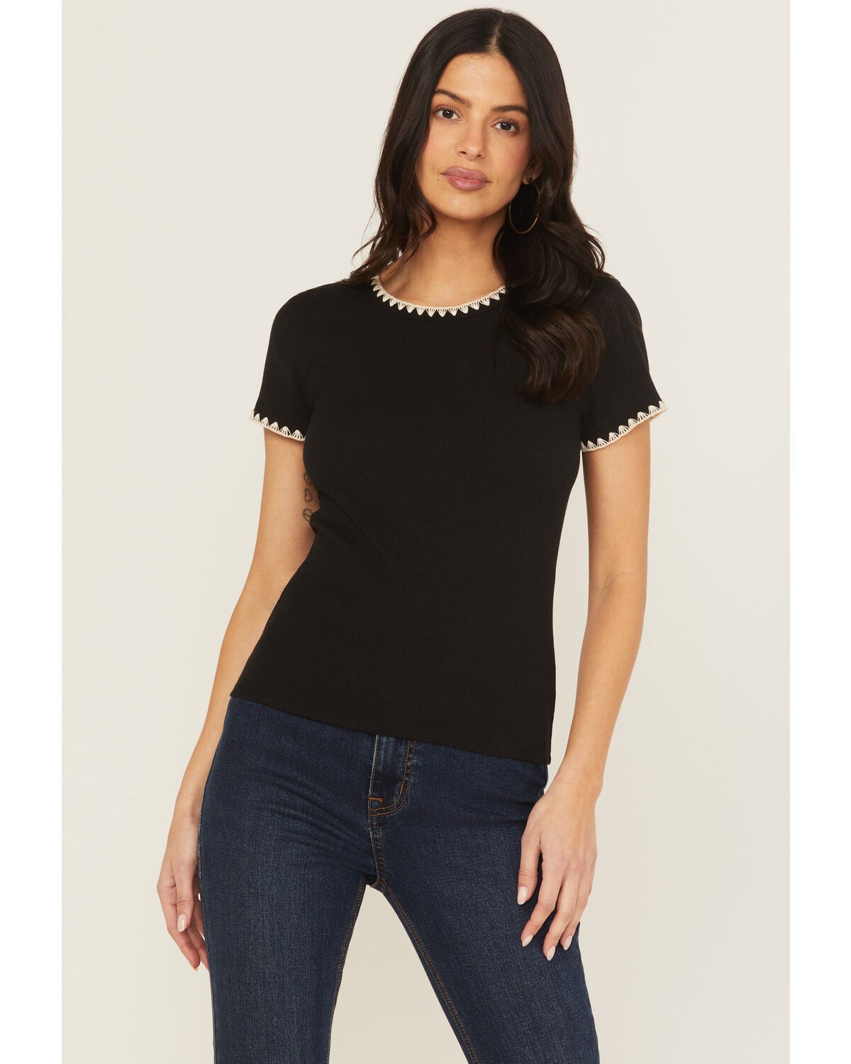 White Crow Women's Ribbed Whip Stitch Top, Black, hi-res