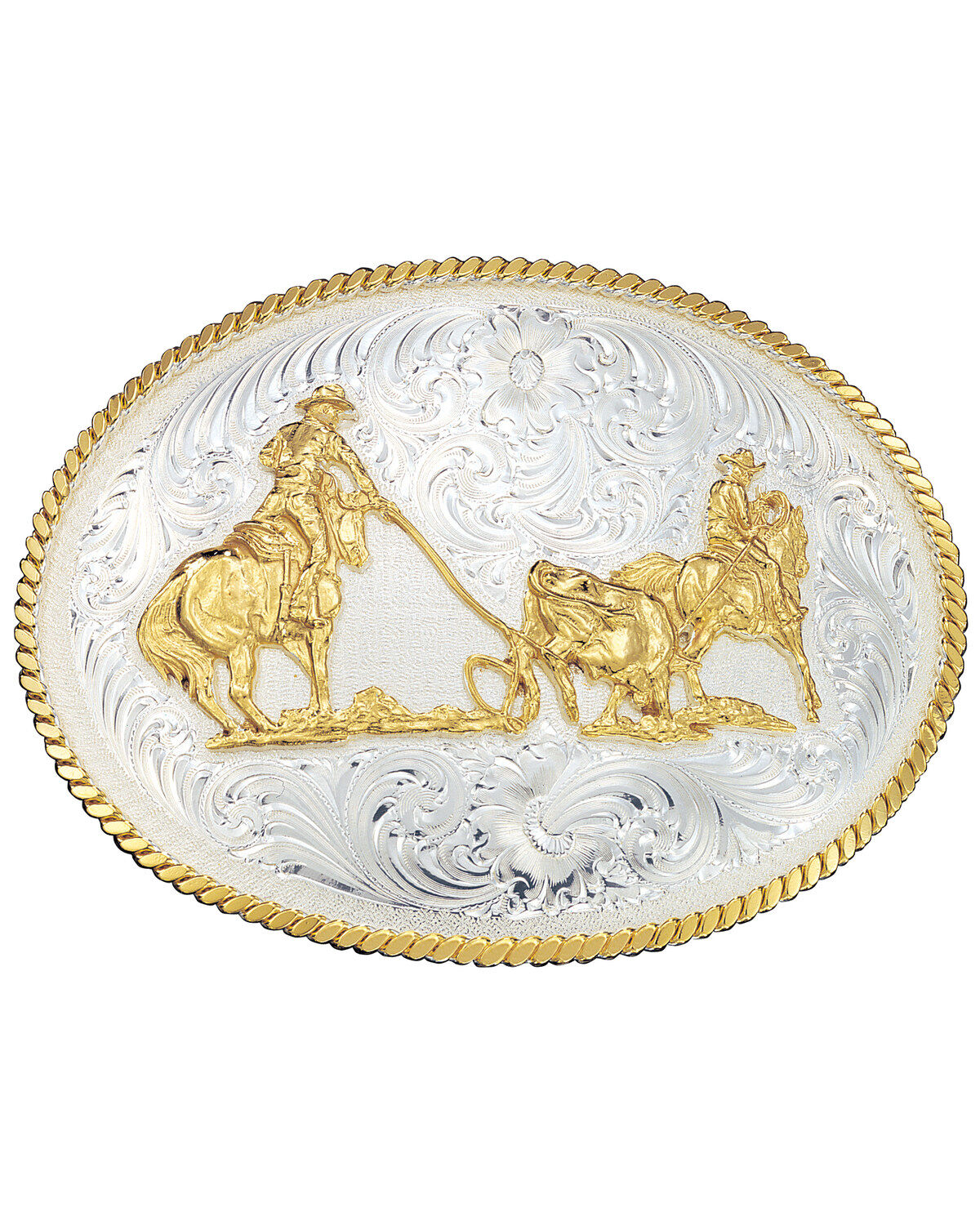 Image #1 - Montana Silversmiths Large Team Ropers Western Belt Buckle, Multi, hi-res