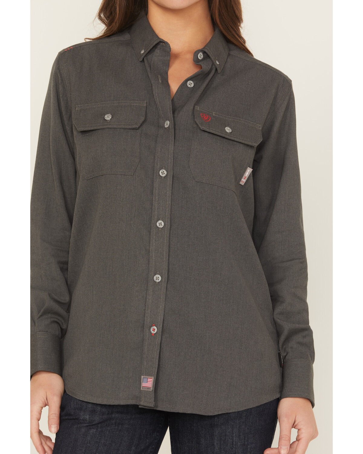 Image #3 - Ariat Women's FR Air Inherent Long Sleeve Button-Down Work Shirt, Charcoal, hi-res