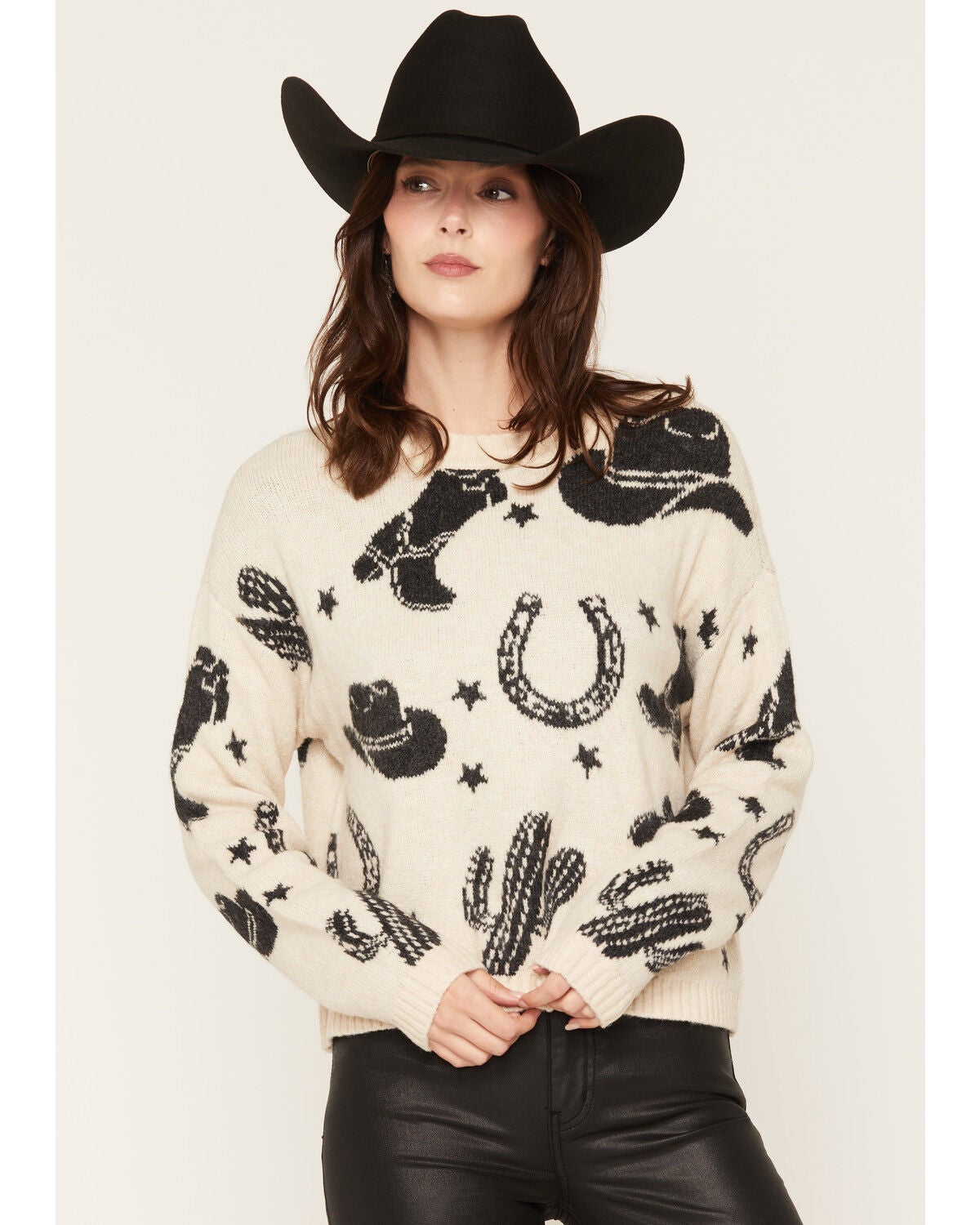 Image #1 - Idyllwind Women's Saddleridge Western Conversational Print Sweater, Cream, hi-res