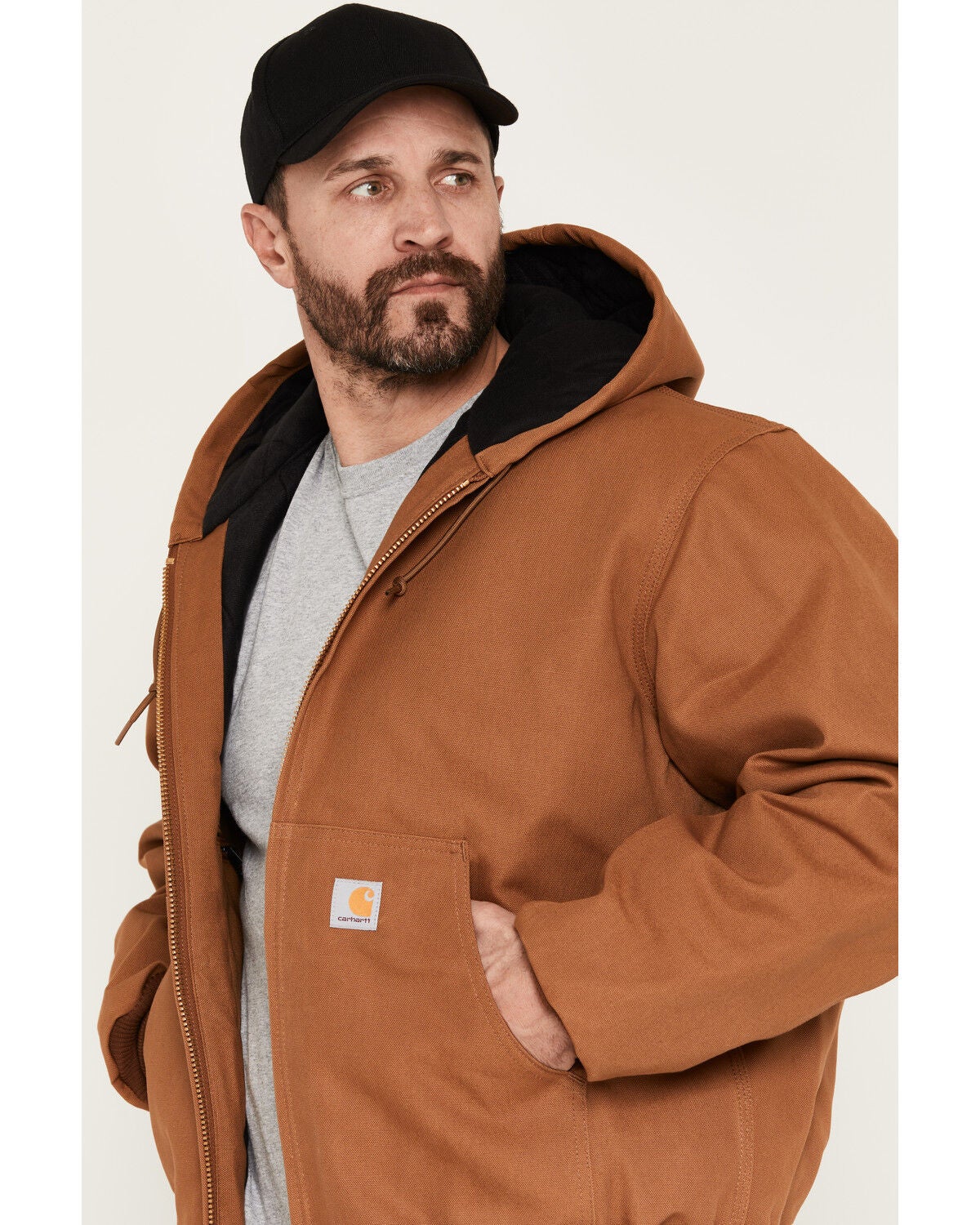 Image #2 - Carhartt Men's Flannel Lined Loose Fit Firm Duck Active Jacket - Tall, Brown, hi-res