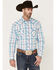 Wrangler 20x Men's Plaid Print Long Sleeve Snap Western Shirt, Teal, hi-res