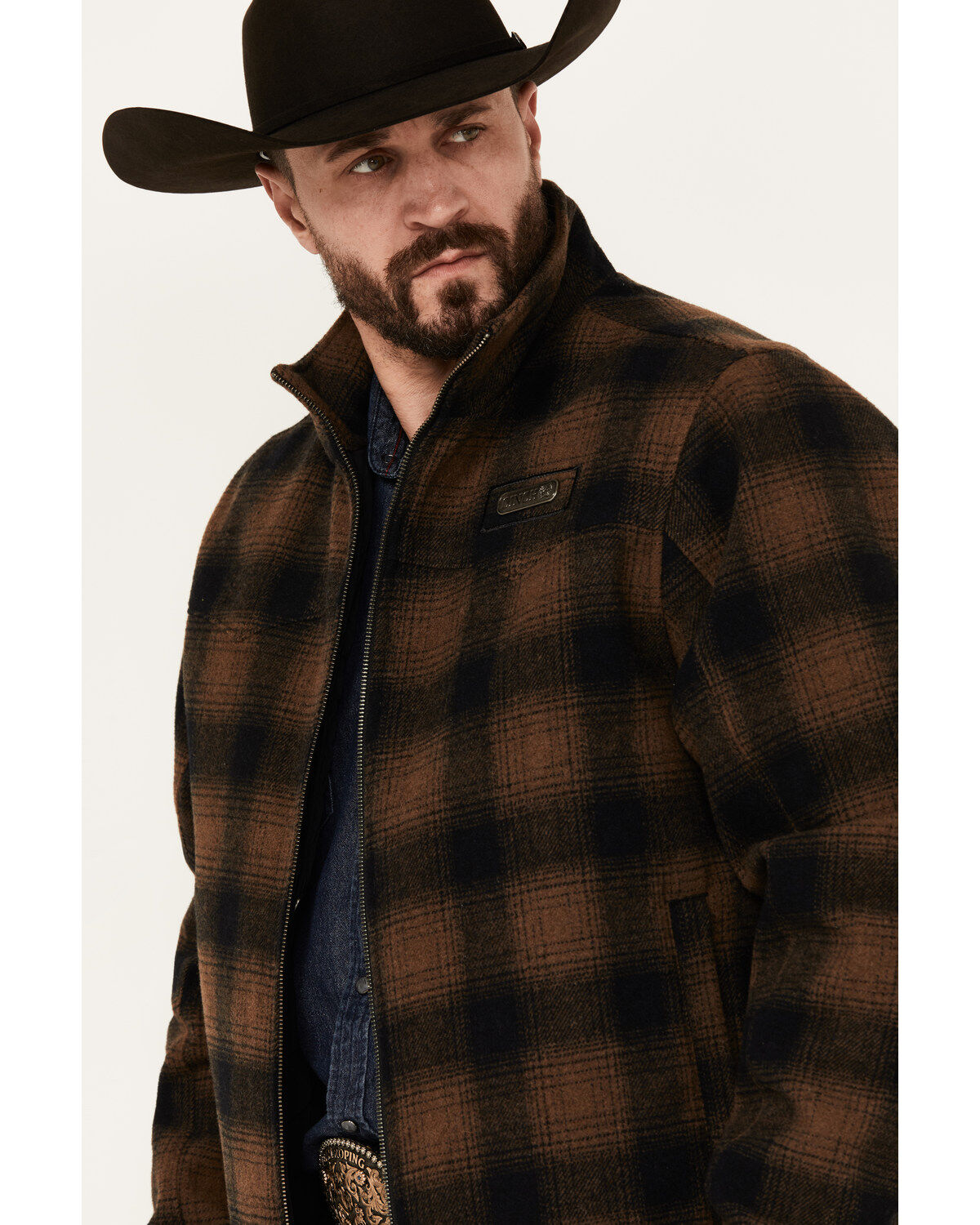Image #2 - Cinch Men's Plaid Print Concealed Carry Zip Jacket, Brown, hi-res