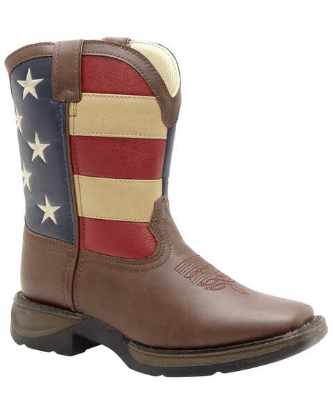 Image #1 - Durango Boys' American Flag Western Boots - Square Toe, Brown, hi-res