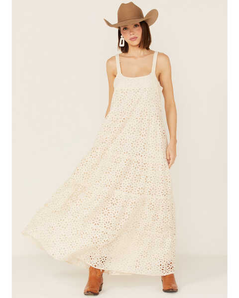 Image #1 - Jen's Pirate Booty Women's Flower Power Eyelet Lace Maxi Dress, Natural, hi-res