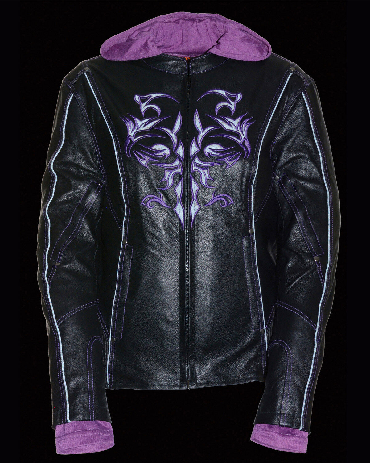 Image #5 - Milwaukee Leather Women's 3/4 Leather Jacket With Reflective Tribal Detail, Black/purple, hi-res
