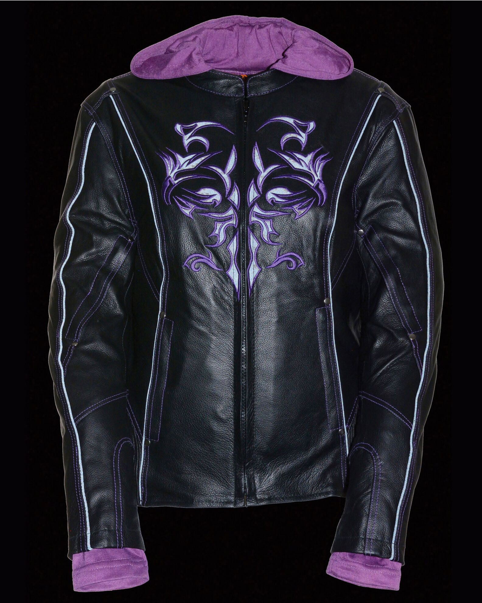 Image #5 - Milwaukee Leather Women's 3/4 Leather Jacket With Reflective Tribal Detail, Black/purple, hi-res