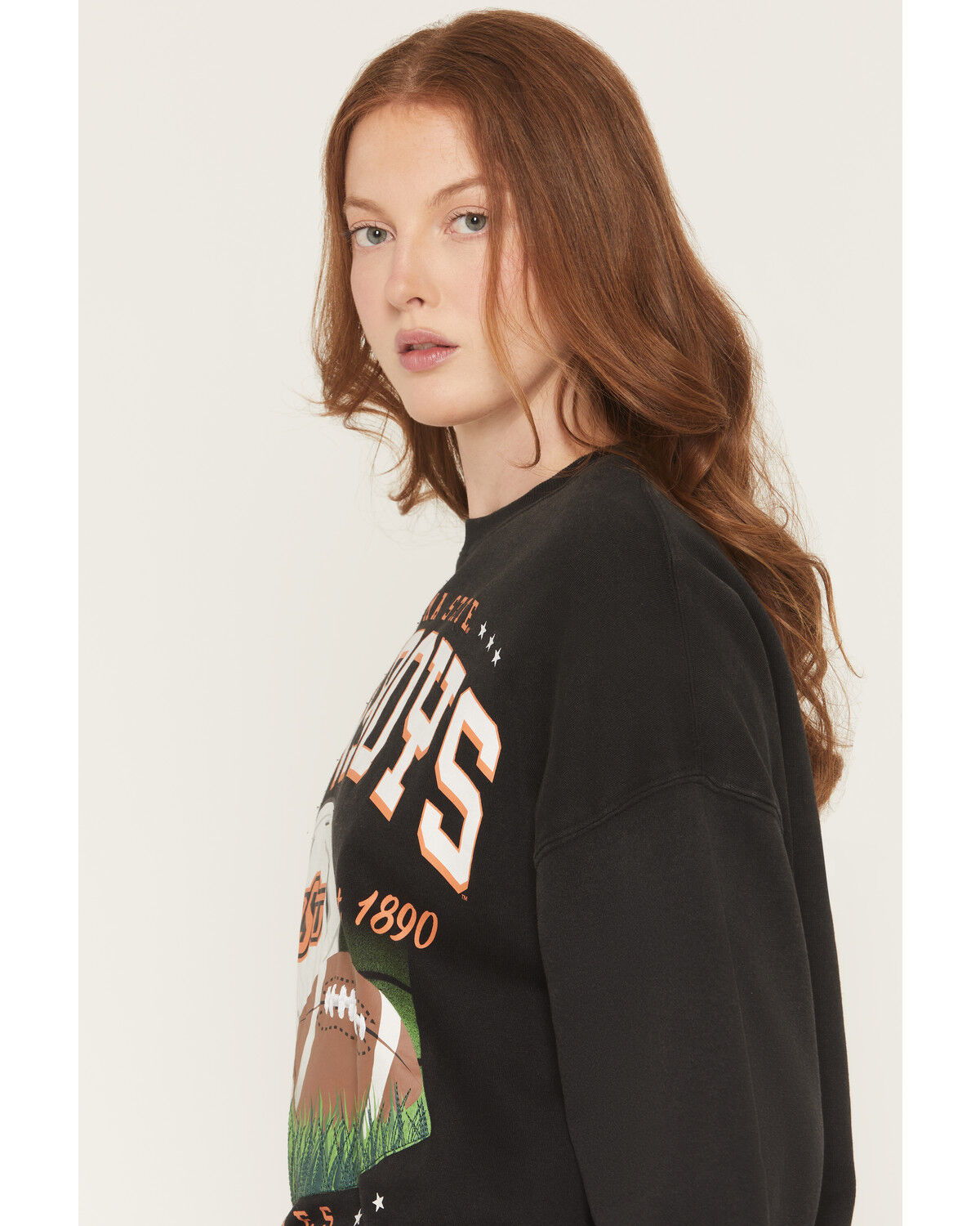 Image #2 - Gameday Women's Oklahoma State Cowboys Helmet Embroidered Graphic Crewneck, Black, hi-res