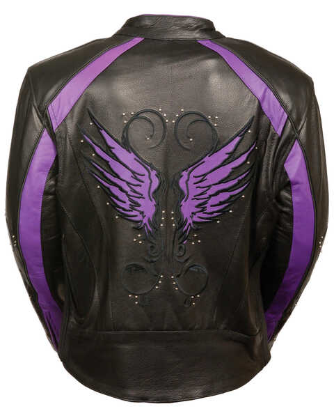 Image #3 - Milwaukee Leather Women's Stud & Wing Leather Jacket - 3XL, Black/purple, hi-res