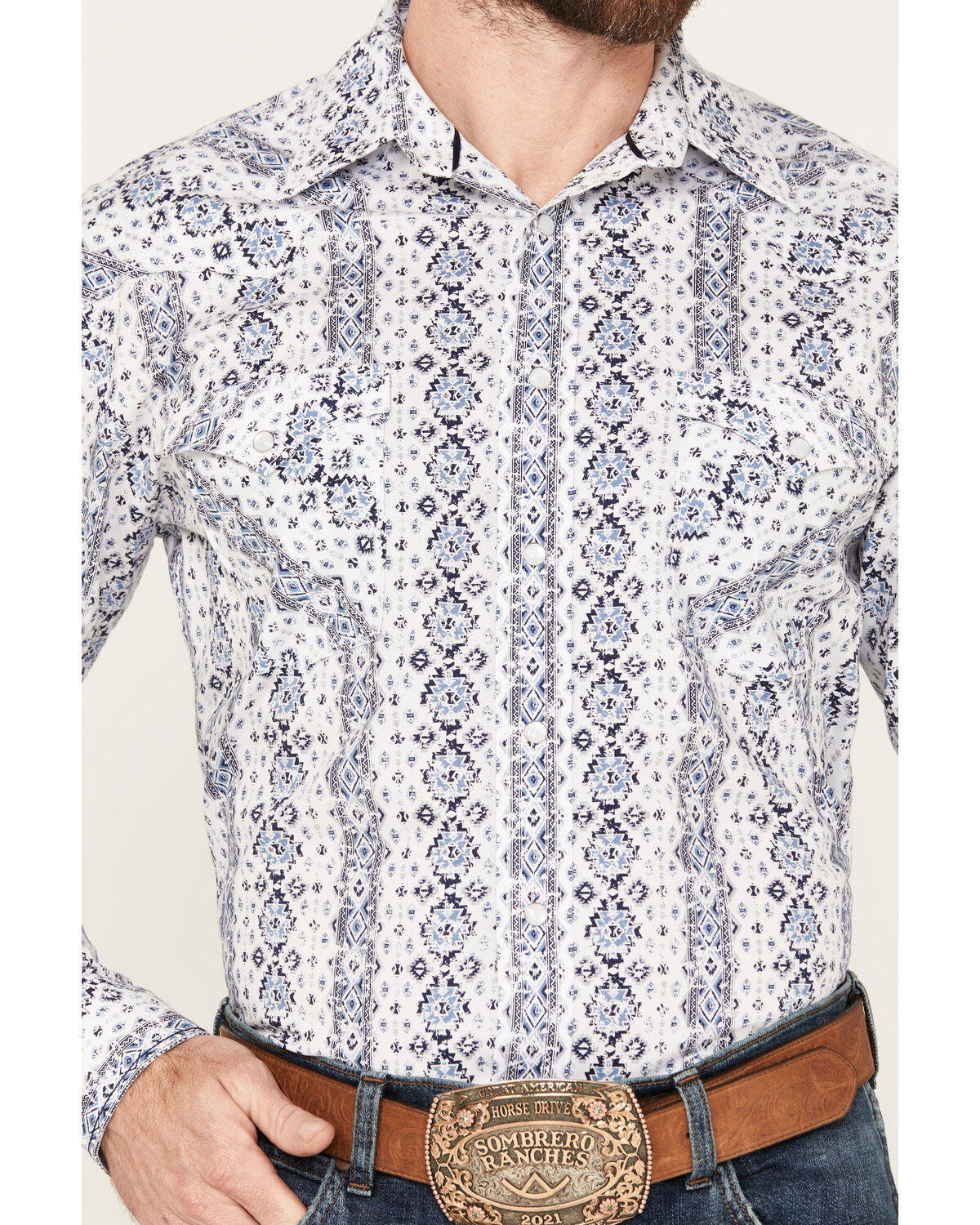 Image #3 - Rough Stock by Panhandle Men's Southwestern Print Long Sleeve Pearl Snap Western Shirt, , hi-res