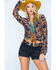 Ryan Michael Women's Aspen Southwestern Silk Print Long Sleeve Pearl Snap Western Shirt , Grey, hi-res