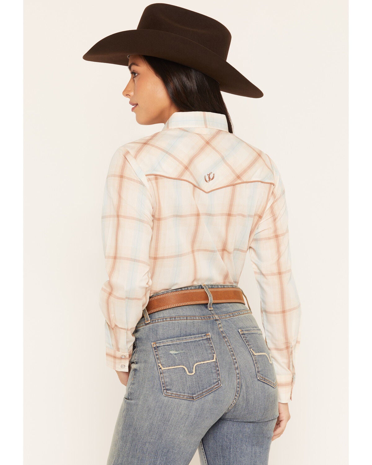Image #4 - Ely Walker Women's Boot Barn Exclusive Plaid Print Long Sleeve Pearl Snap Western Shirt, Ivory, hi-res