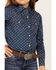 Ely Walker Girls' Foulard Print Long Sleeve Snap Western Shirt, Navy, hi-res