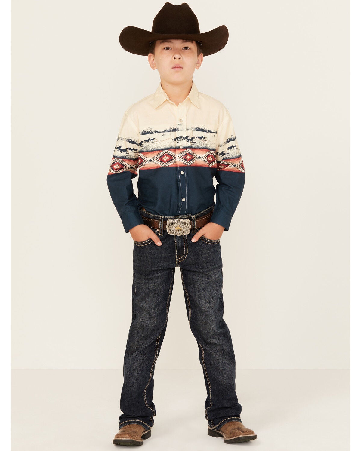 Rock & Roll Denim Boys' Dark Wash Bootcut Stretch Denim Jeans, Blue, hi-res
