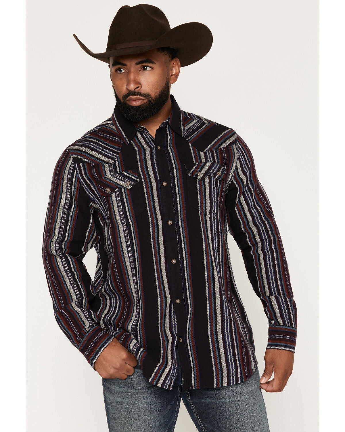 Image #1 - Moonshine Spirit&reg;&nbsp;Men's Reverend Stripe Print Long Sleeve Snap Flannel Shirt, Black, hi-res