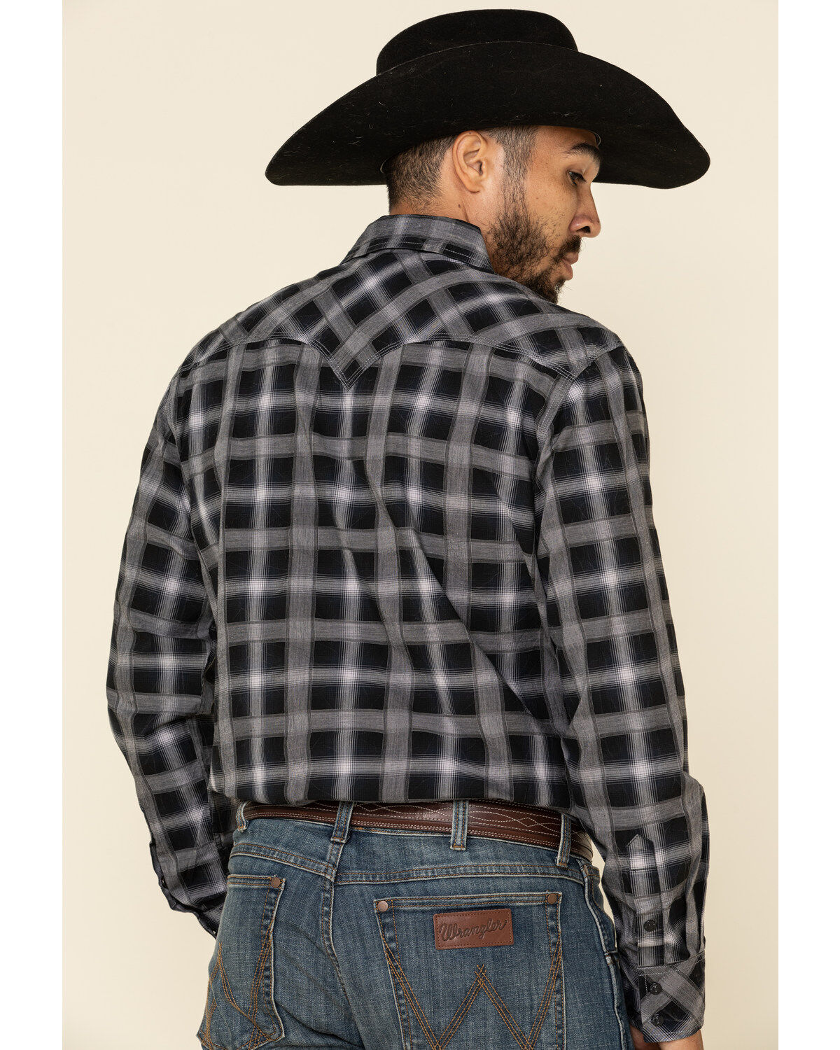 Image #3 - Rock & Roll Denim Men's Black Med Plaid Long Sleeve Western Shirt, Black, hi-res