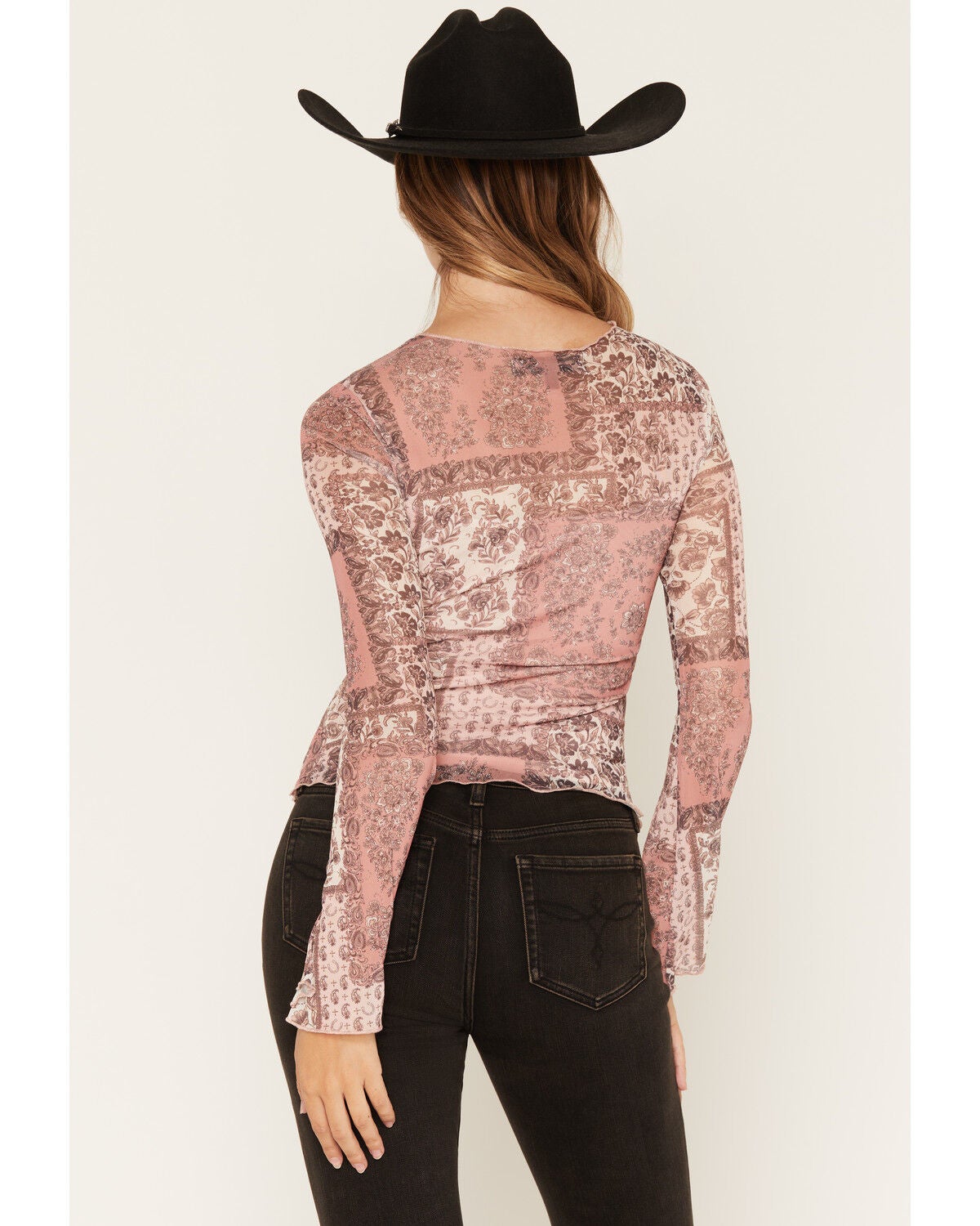 Image #4 - Ash & Violet Women's Floral Print Mesh Long Sleeve Top, Mauve, hi-res