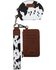 Image #1 - Wrangler Women's Boot Barn Exclusive Daisy Cow Print Dual Pouch Wristlet, Brown, hi-res