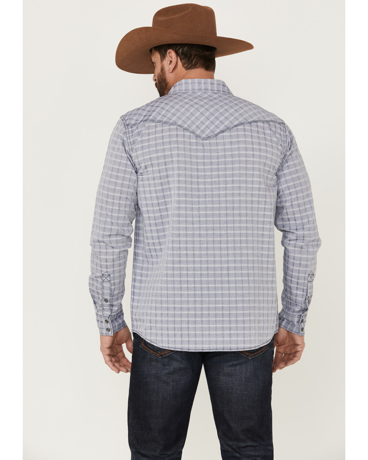 Image #4 - Moonshine Spirit Men's Jail Break Plaid Long Sleeve Snap Western Shirt, Navy, hi-res