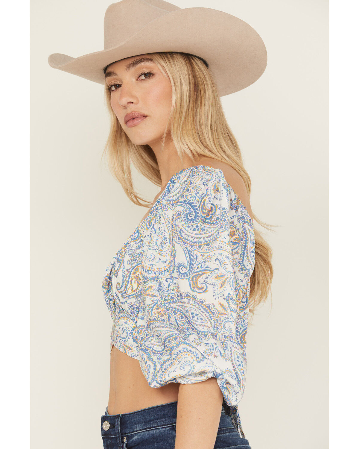 Image #2 - Beyond The Radar Women's Paisley Print Long Sleeve Tie-Back Top, Blue, hi-res