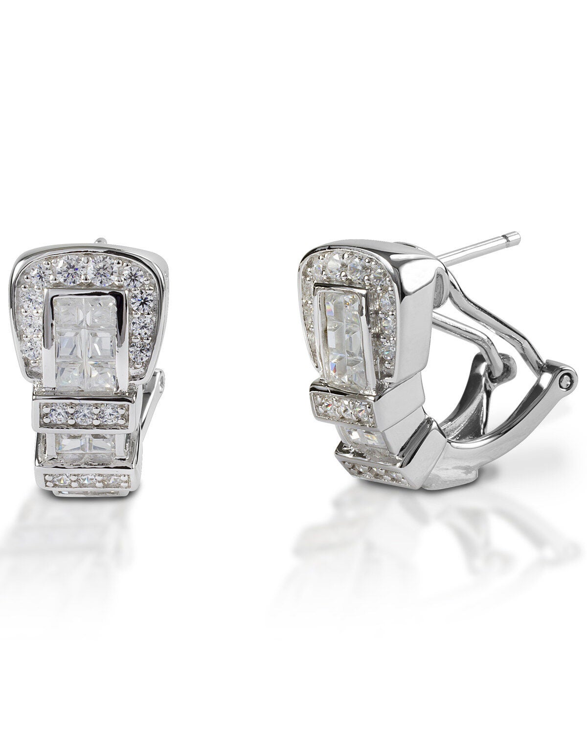 Kelly Herd Women's Clear Ranger Style Buckle Earrings, Silver, hi-res