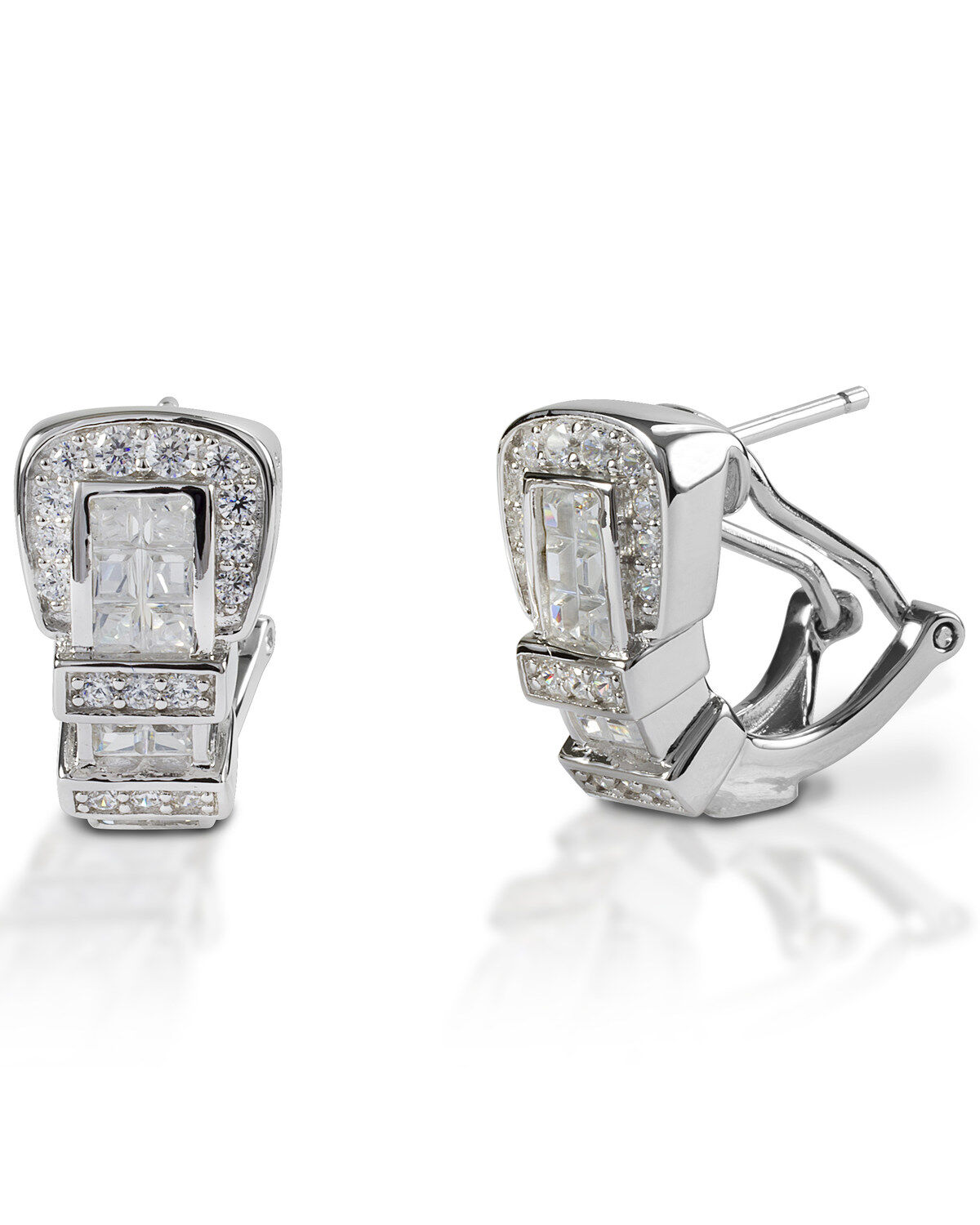Image #1 - Kelly Herd Women's Clear Ranger Style Buckle Earrings, Silver, hi-res