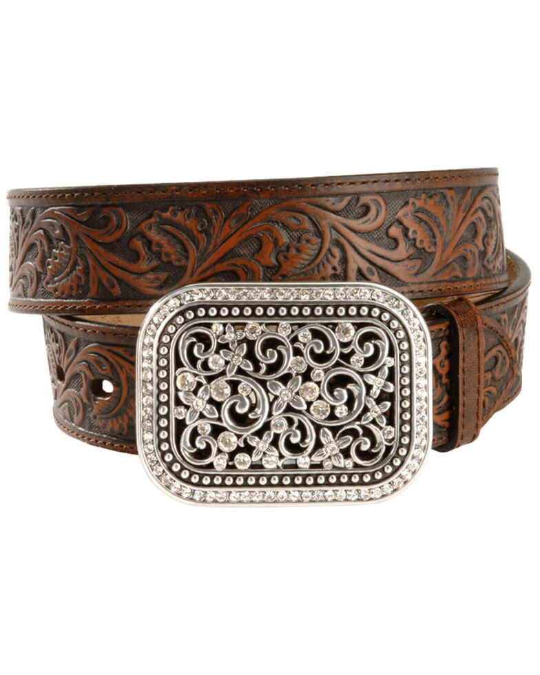 Ariat Women's Tooled Leather Belt, Brown, hi-res
