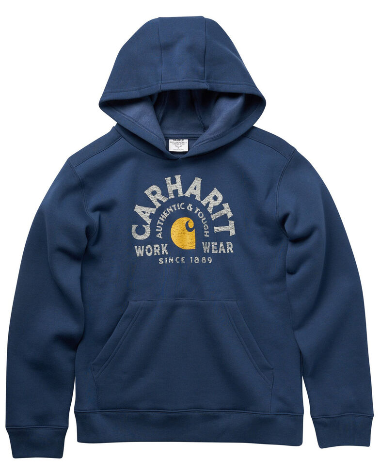 Carhartt Boys' Fleece Logo Graphic Hooded Sweatshirt  , Navy, hi-res