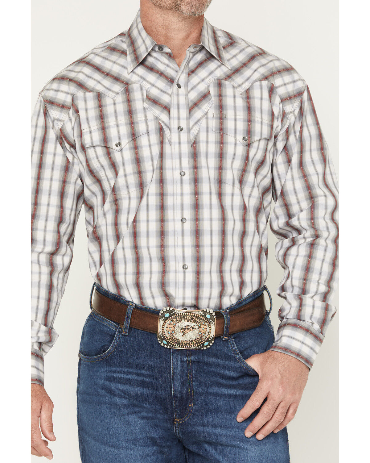 Image #3 - Stetson Men's Plaid Print Long Sleeve Snap Western Shirt, Grey, hi-res
