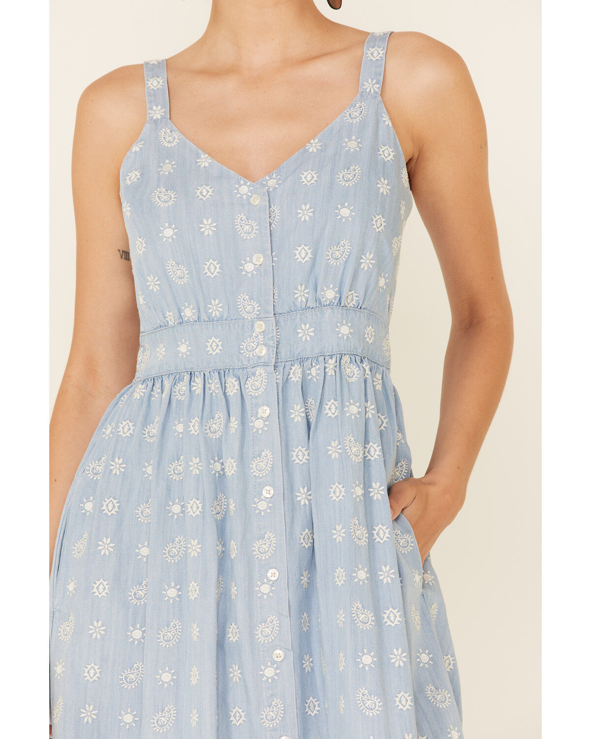 Image #2 - Stetson Women's Embroidered Button Front Midi Dress, Blue, hi-res
