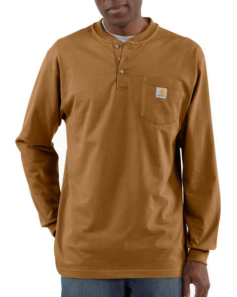 Carhartt Men's Workwear Henley Long Sleeve Shirt, Brown, hi-res
