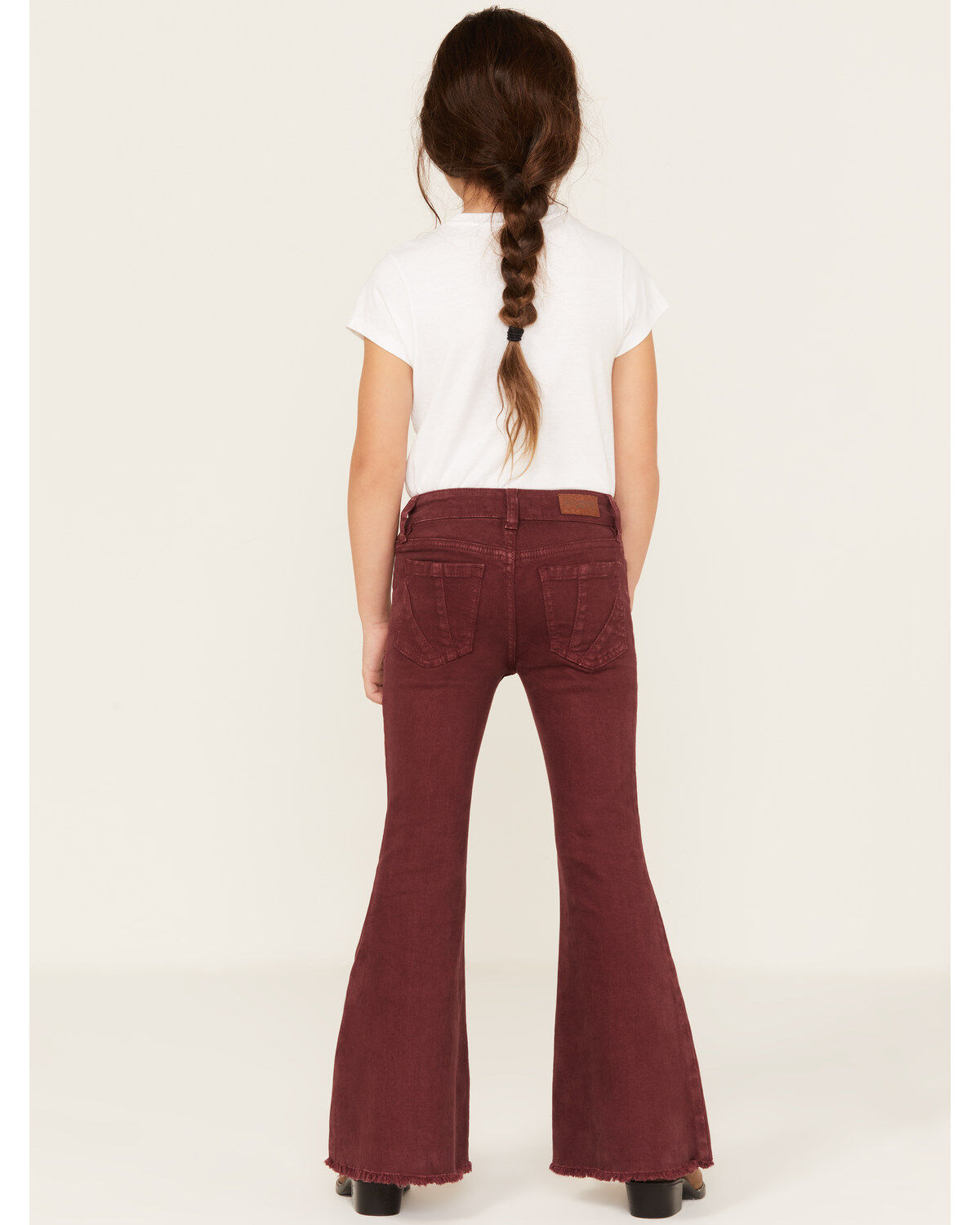Image #3 - Shyanne Little Girls' Super Flare Raw Hem Jeans, Burgundy, hi-res