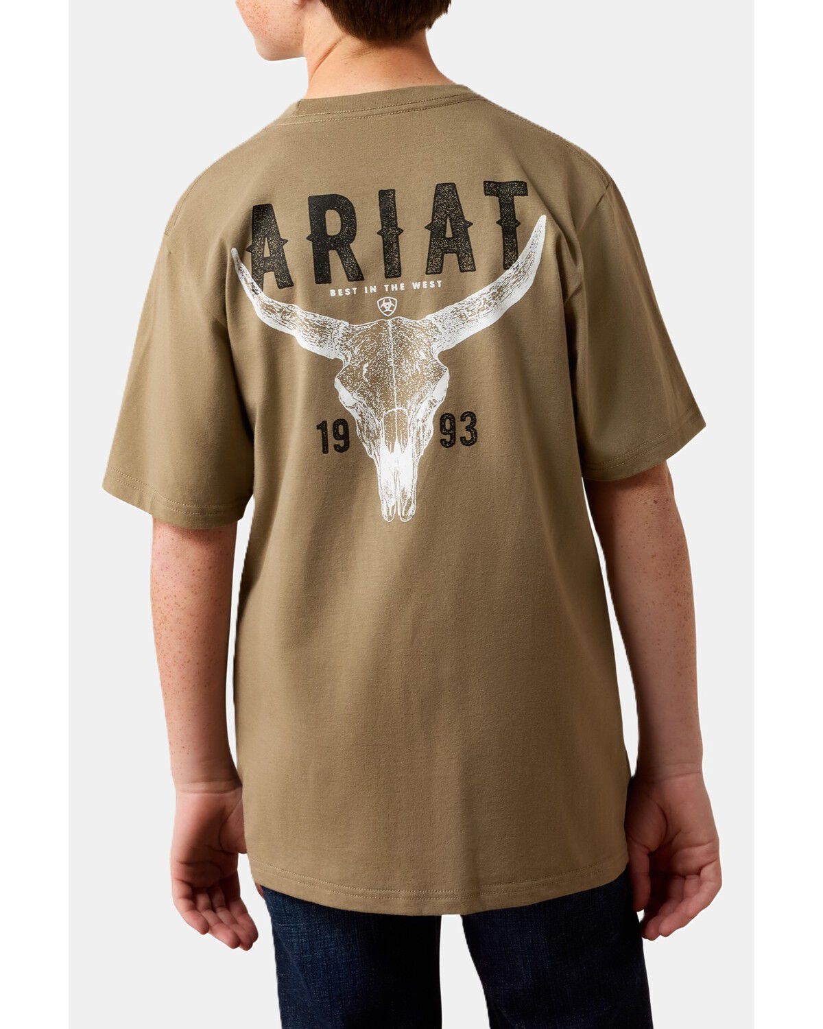 Ariat Boys' Longhorn Logo Short Sleeve Graphic T-Shirt, Tan, hi-res