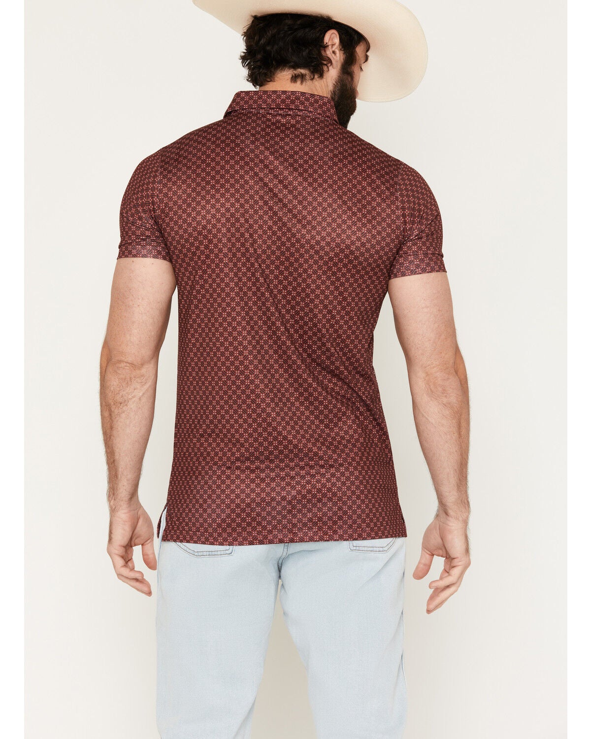 Image #4 - Cowboy Hardware Men's Mose Geo Print Short Sleeve Snap Polo, Maroon, hi-res