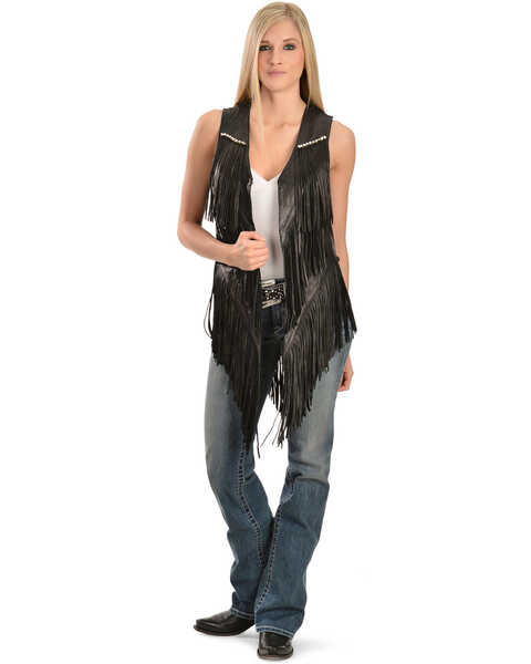Image #2 - Kobler Leather Women's Yucaipa Fringe & Rhinestone Leather Vest, Black, hi-res