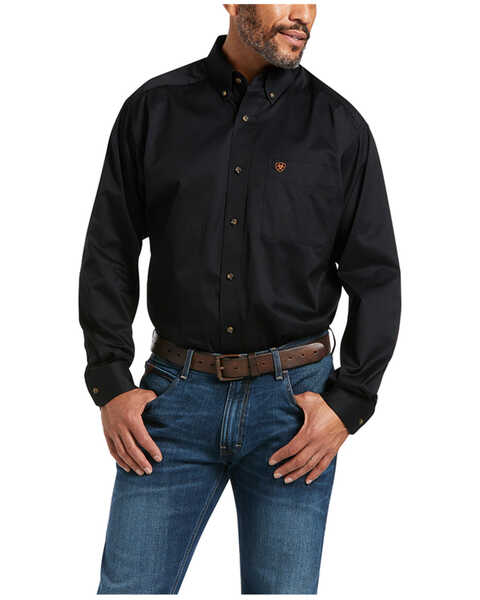Ariat Men's Solid Twill Long Sleeve Button Down Western Shirt - Big , Black, hi-res